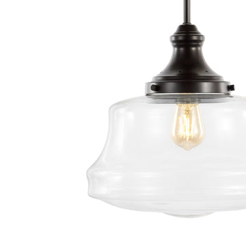 Schoolhouse 14" Bohemian Farmhouse Iron/Glass LED Pendant - JONATHAN Y